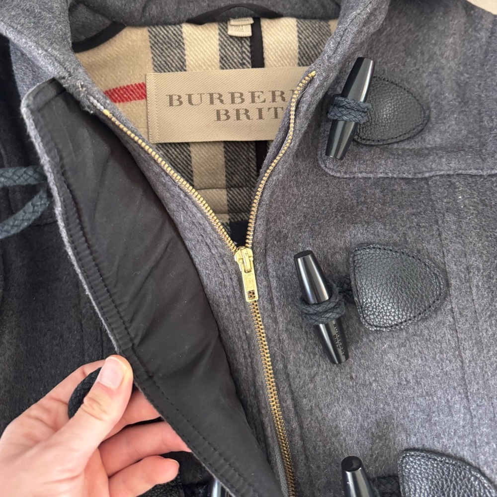 Burberry Brit Blackwell Coat Charcoal Gray Melange With Fox Fur Hood - Picture 7 of 8